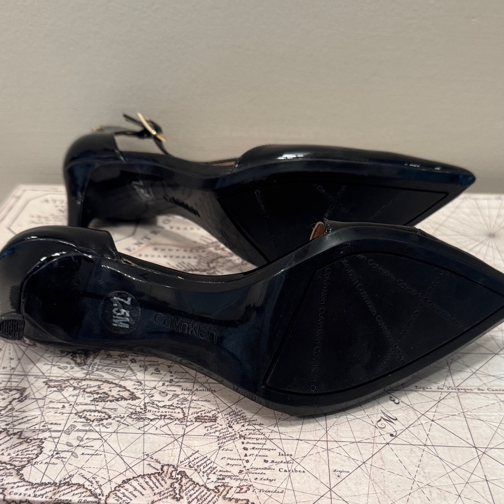 Calvin Klein Black Patent Pointed-Toe Ankle-Strap Pumps - Picture 4 of 4
